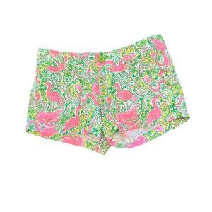 Lilly Pulitzer Walsh Flamingo Print Shorts Size 2 Green & Pink Paisley Cotton Wo